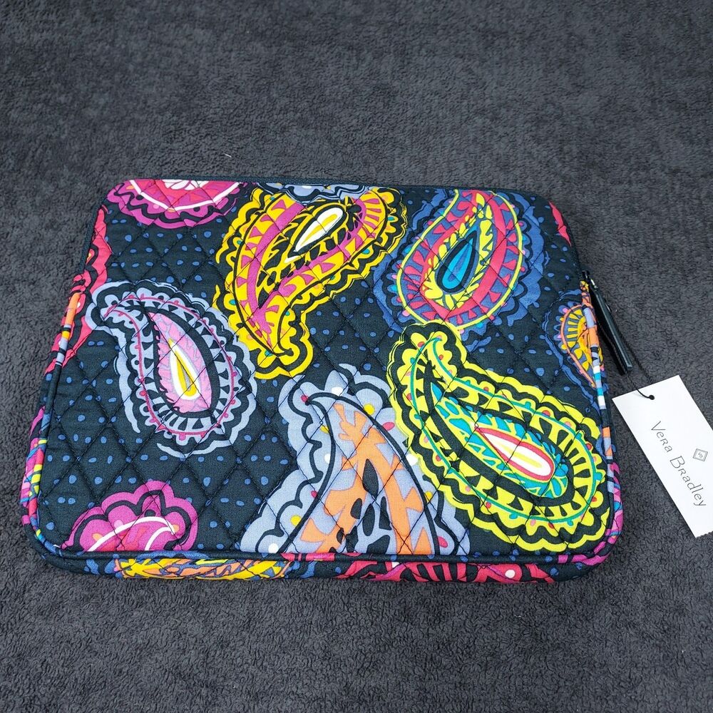 Vera Bradley Twilight Paisley Tablet Sleeve NWT Black Multicolor Zip Up